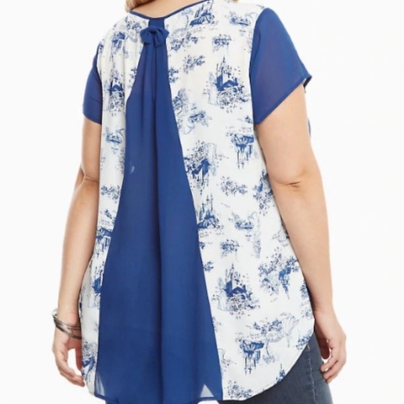 Disney Princess Hot Topic Torrid Blue White Toile Blouse Sheer MD Medium - Picture 1 of 8